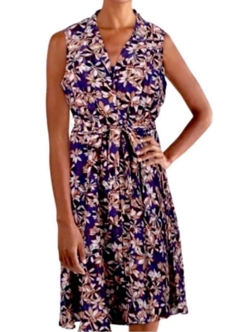 NEW Nanette Lepore Sleeveless Midi Dress Button Down Navy Blue Cream Size 6